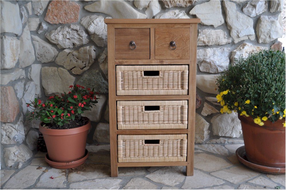 Safari Occasional Table with Drawers & Rattan Baskets – () by Anderson Teak
