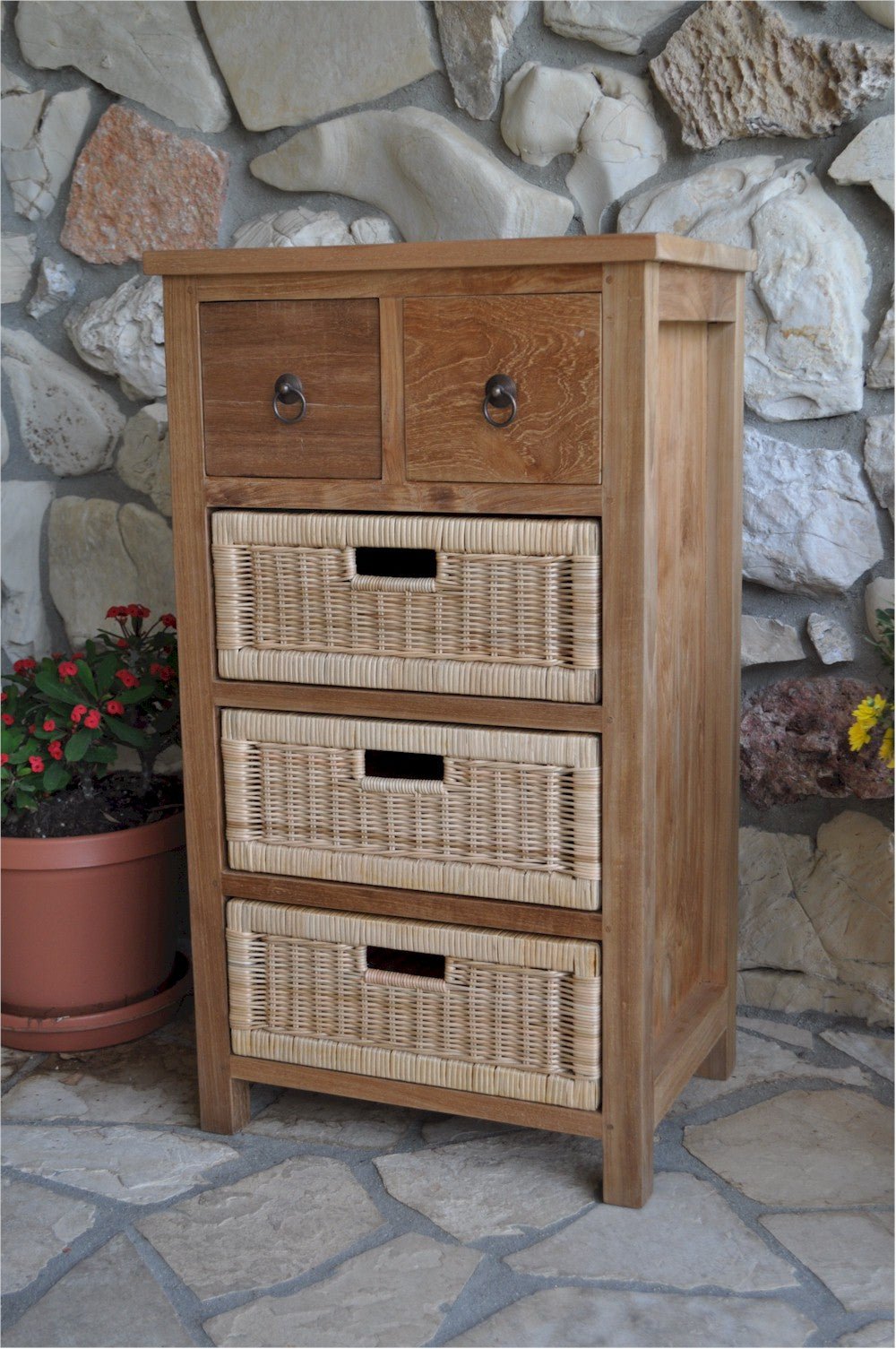 Safari Occasional Table with Drawers & Rattan Baskets – () by Anderson Teak