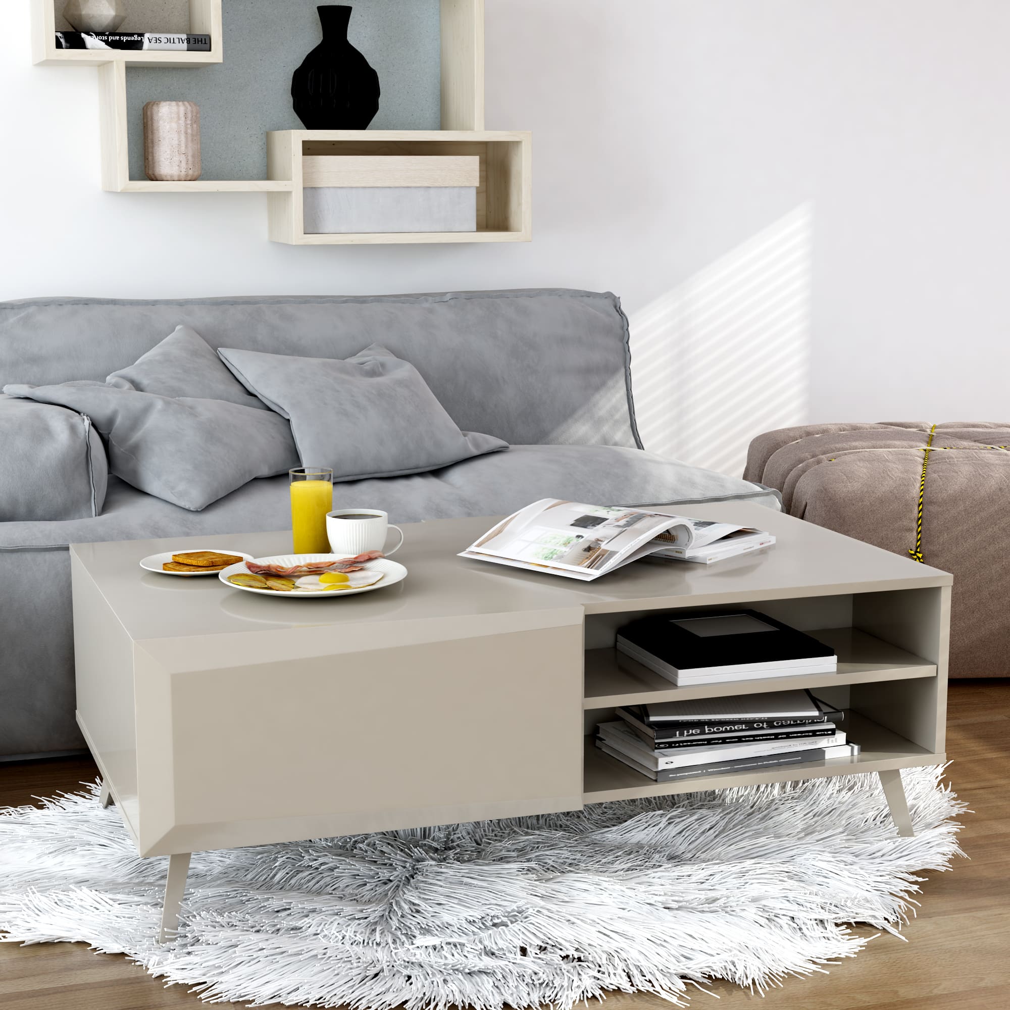 Altus 43" Coffee Table Grey Gloss – () by Modern Haus