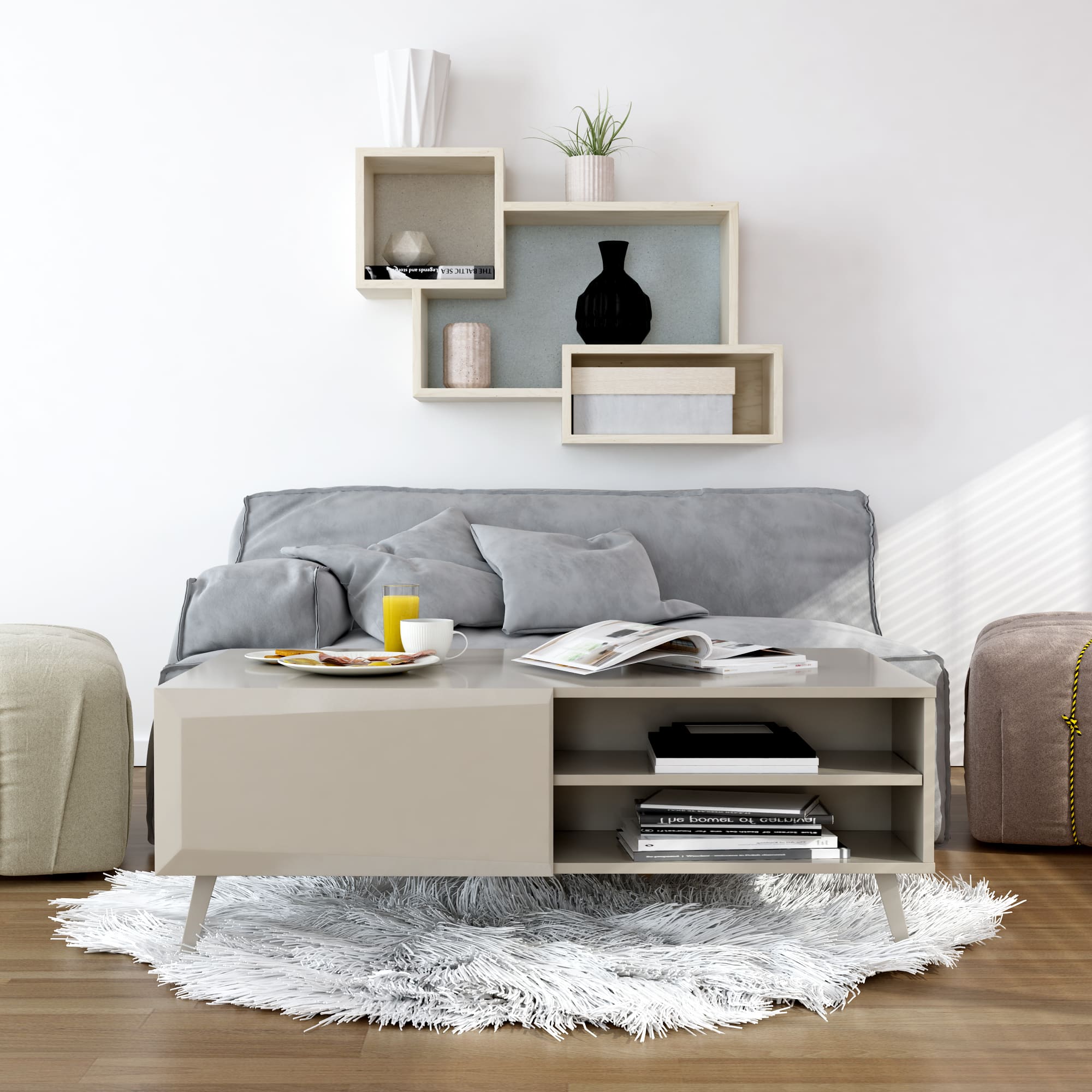 Altus 43" Coffee Table Grey Gloss – () by Modern Haus