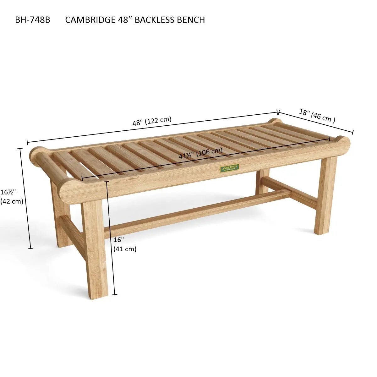 Cambridge 48" Backless Bench – Teak Bench (None) by Anderson Teak