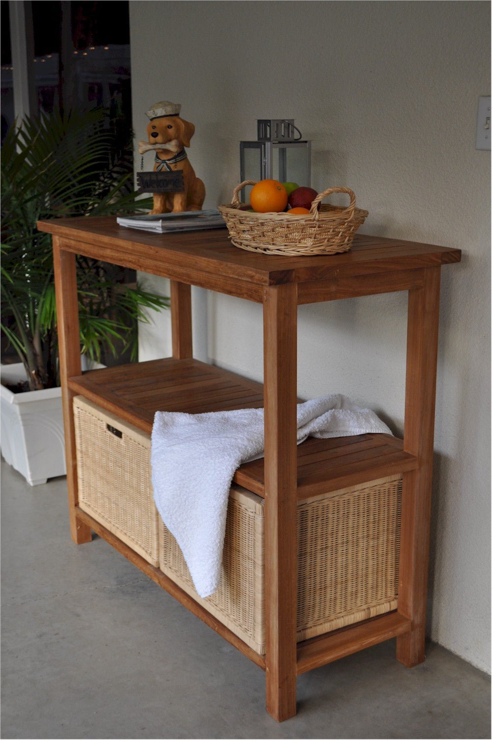Chapman Towel Console Table with 4 - Wicker Baskets – () by Chapman Collection