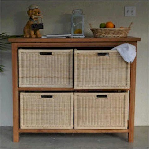 Chapman Towel Console Table with 4 - Wicker Baskets – () by Chapman Collection