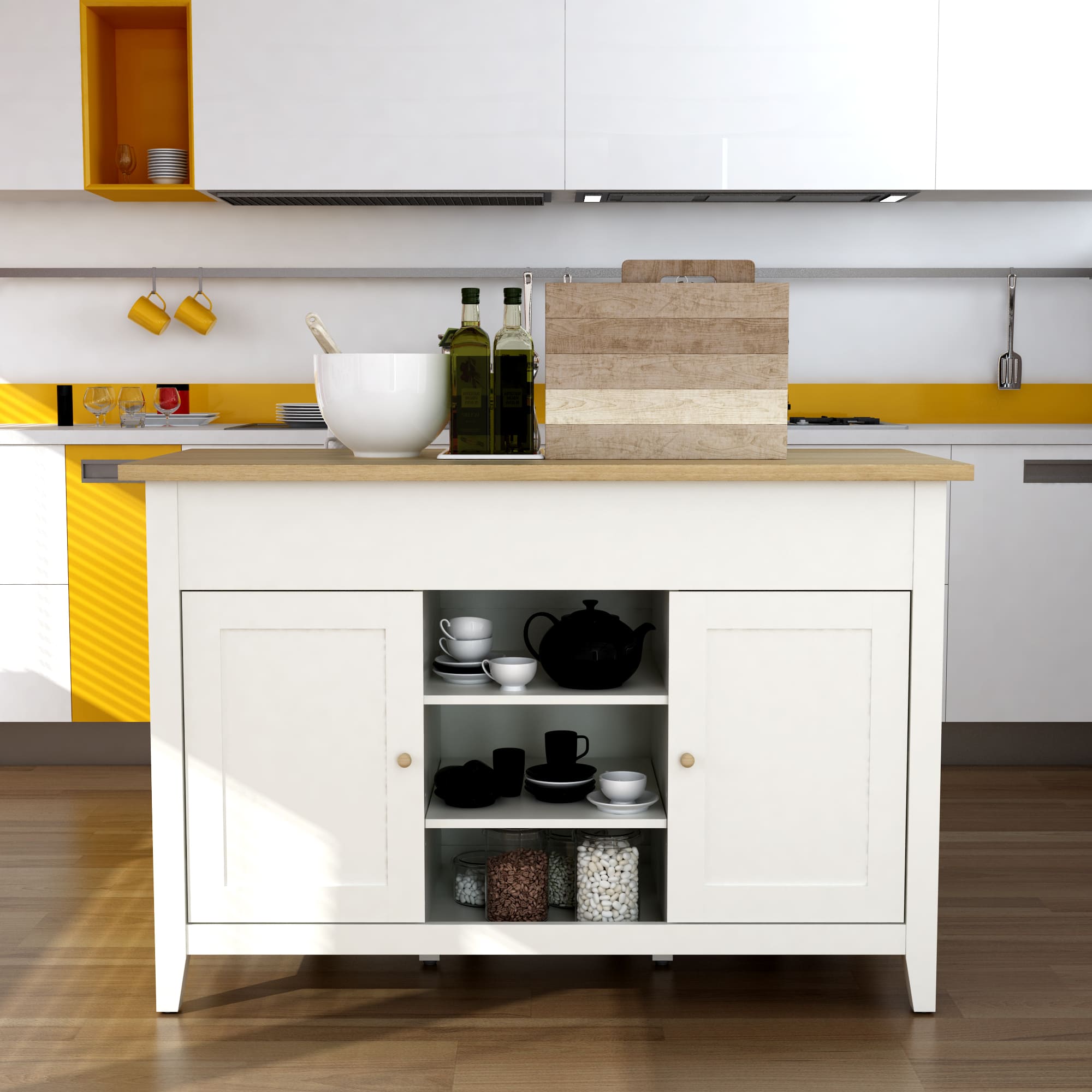 Delphi 53" Kitchen Island Cabinet With Two Stools – () by Modern Haus