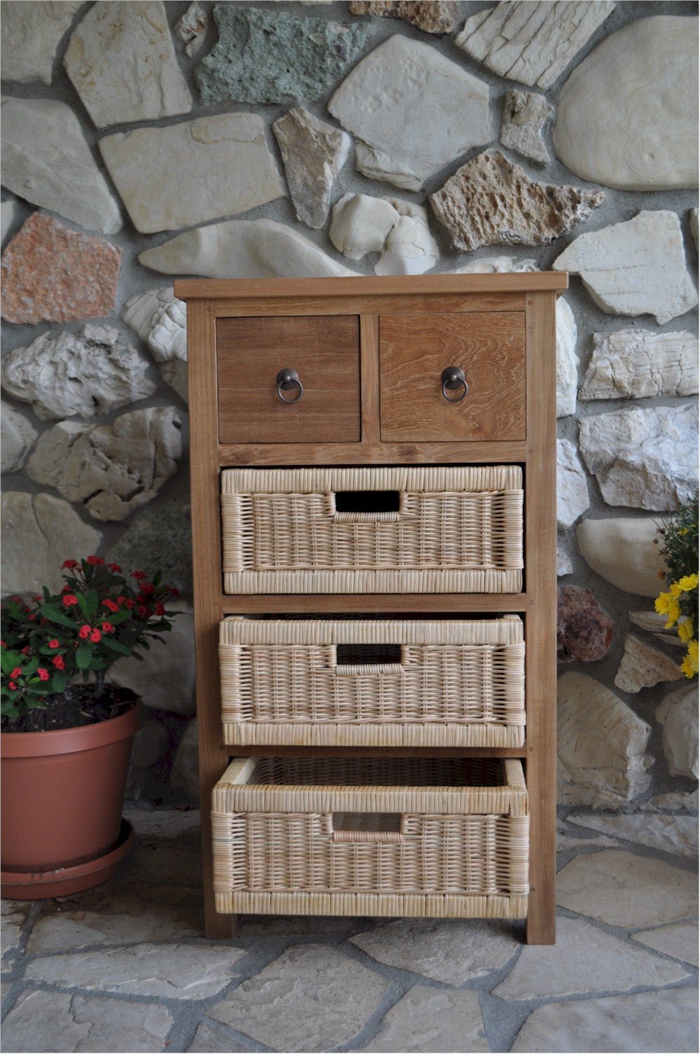 Safari Occasional Table with Drawers & Rattan Baskets – () by Anderson Teak